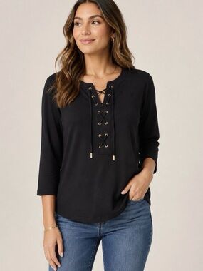 Casual Calvin Klein Black Lace-Up Front Long Sleeve Top